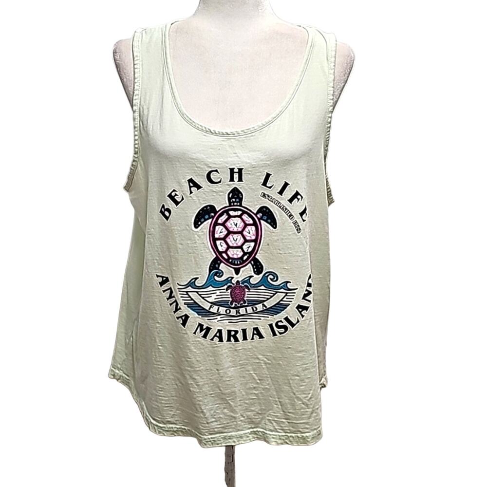 Southern Spirit Womens Beach Life Anna Marie Island FL Tank Top Mint Grn Size L